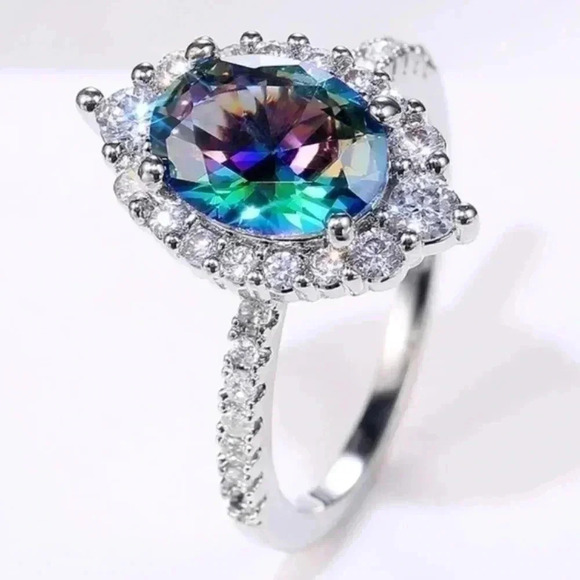 New Women’s Silver Pl. Marquise Oval Ring (Sizes: 8, 9) Multi-color NWT - Picture 4 of 6